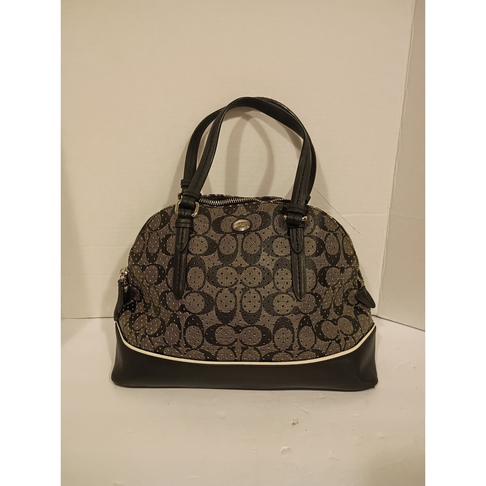 Coach Signature Monogram Canvas Dome Satchel Bag Black Gray F31401